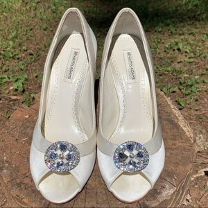 Benjamin Adams satin ivory open toe wedding pump 8